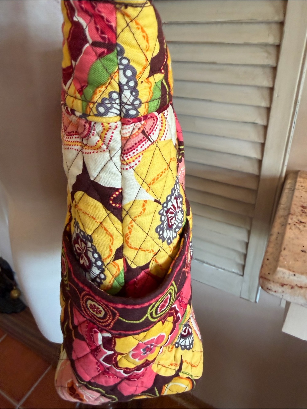 Vera Bradley BEAUTIFUL Quilted Floral Tote in Brown, Yellow & Pink - Picture 5 of 8